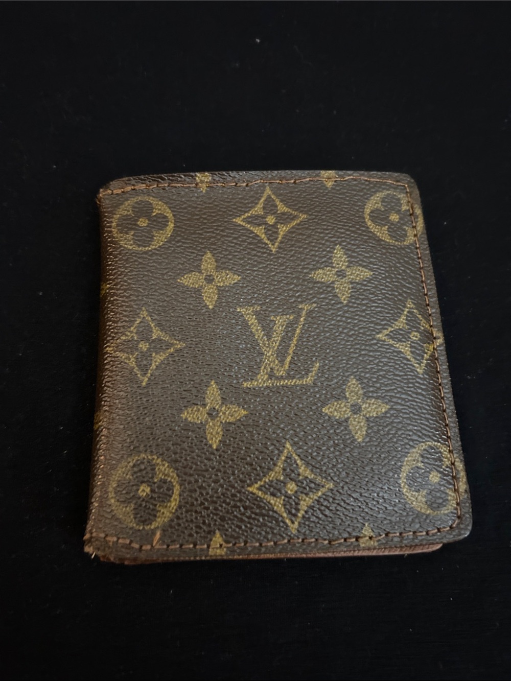 Sold as is Vintage Louis Vuitton Monogram Canvas Card Wallet in Brown and Gold